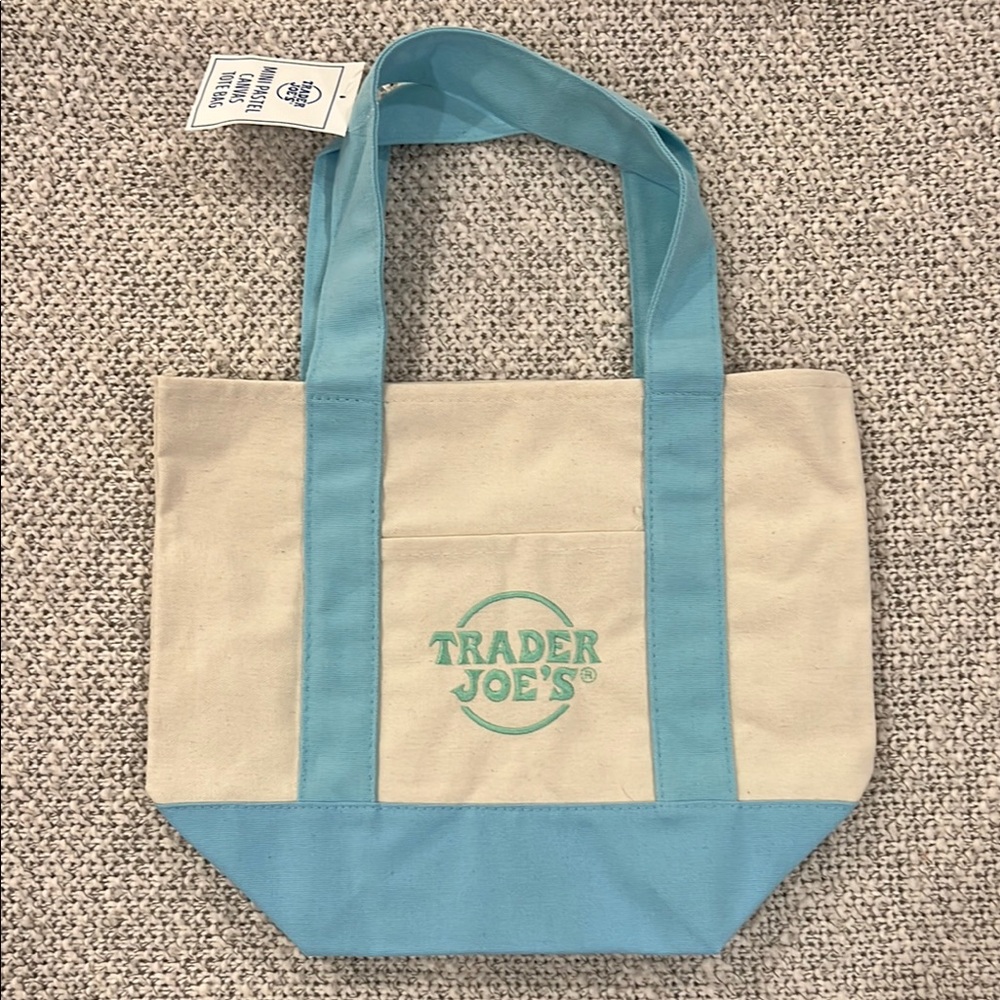 Trader Joe’s mini blue pastel canvas tote bag NWT